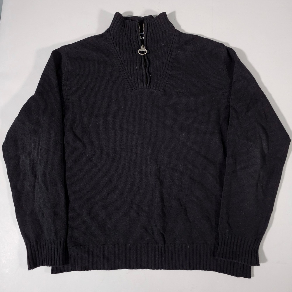 Barbour Half Zip Sweater Mens XL Black Essential Lambswool MKN0339BK31